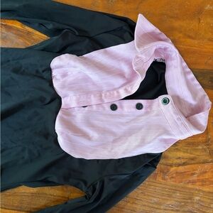 Women's Pink and Black Button-Accent Blouse
